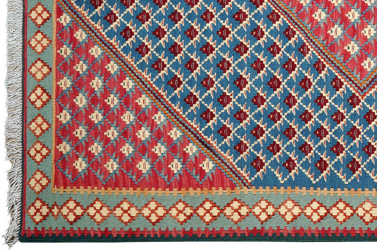 HANDWEBTEPPICH Kelim Senneh Blau 149/109 cm Schurwolle - Blau, Textil (109/149cm) - Looma