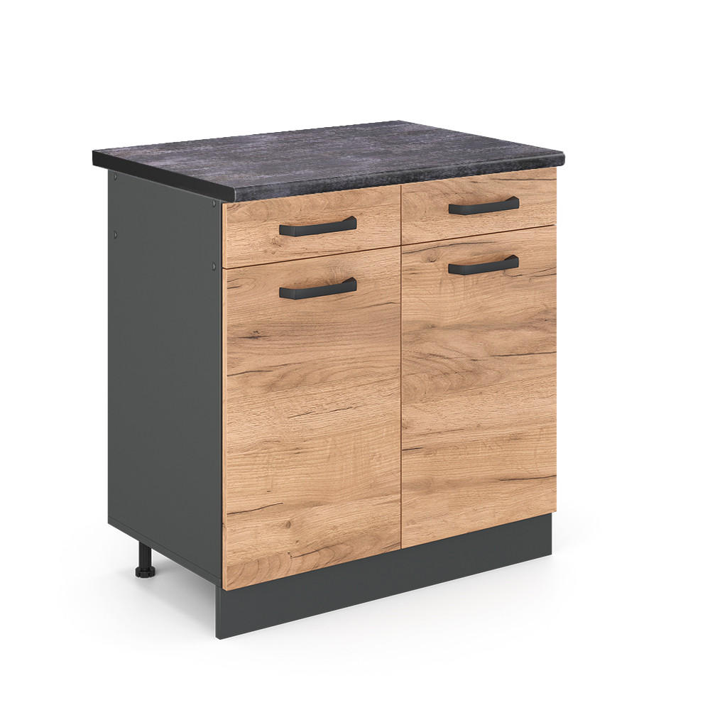 KÜCHENUNTERSCHRANK R-Line Goldkraft Eiche 80 cm, AP Anthrazit - Honigeiche/Anthrazit, Holzwerkstoff (80/81.6/60cm) - Vicco