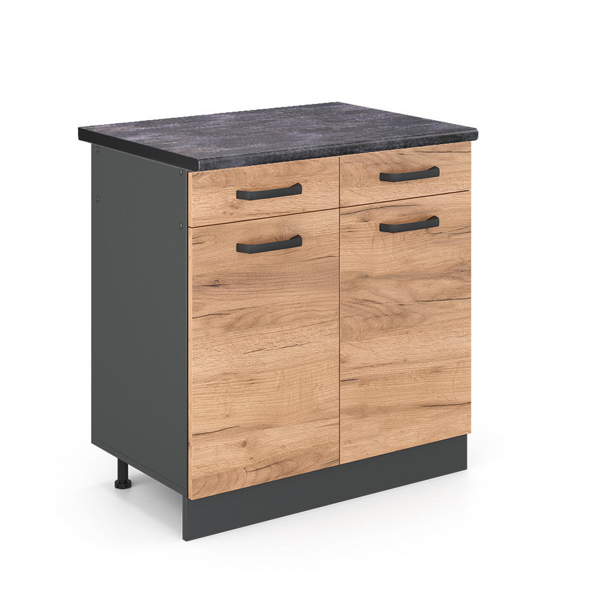 KÜCHENUNTERSCHRANK R-Line Goldkraft Eiche 80 cm, AP Anthrazit - Honigeiche/Anthrazit, Holzwerkstoff (80/81.6/60cm) - Vicco