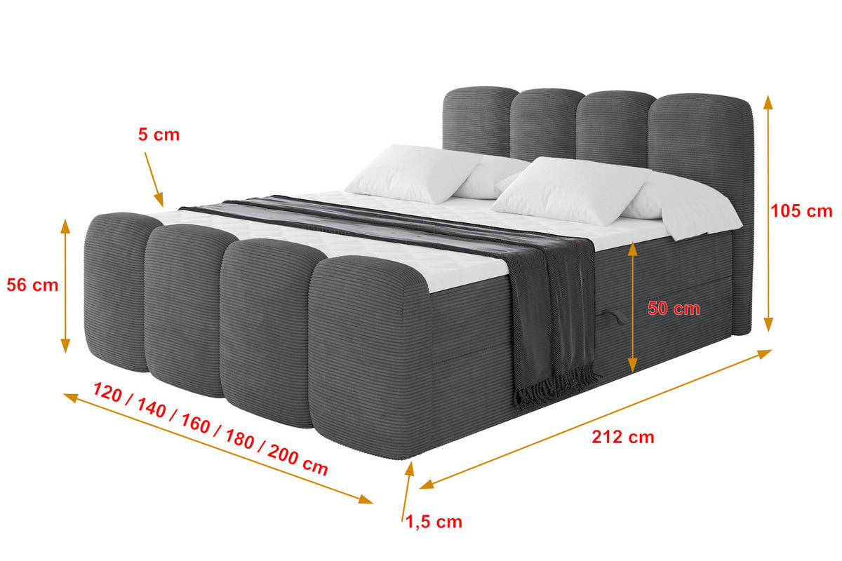 AMERICKÁ postel s matrací H4 a roštem – NINA-Z – 120 × 200 cm – tmavě šedá - šedohnědá, kompozitní dřevo (120/200cm) - ALTDECOR