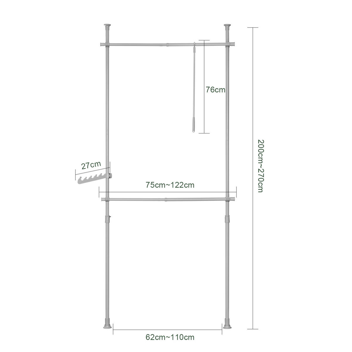 TELESKOP GARDEROBEN SYSTEM Grau - Grau, Kunststoff (113/285/1cm) - SoBuy