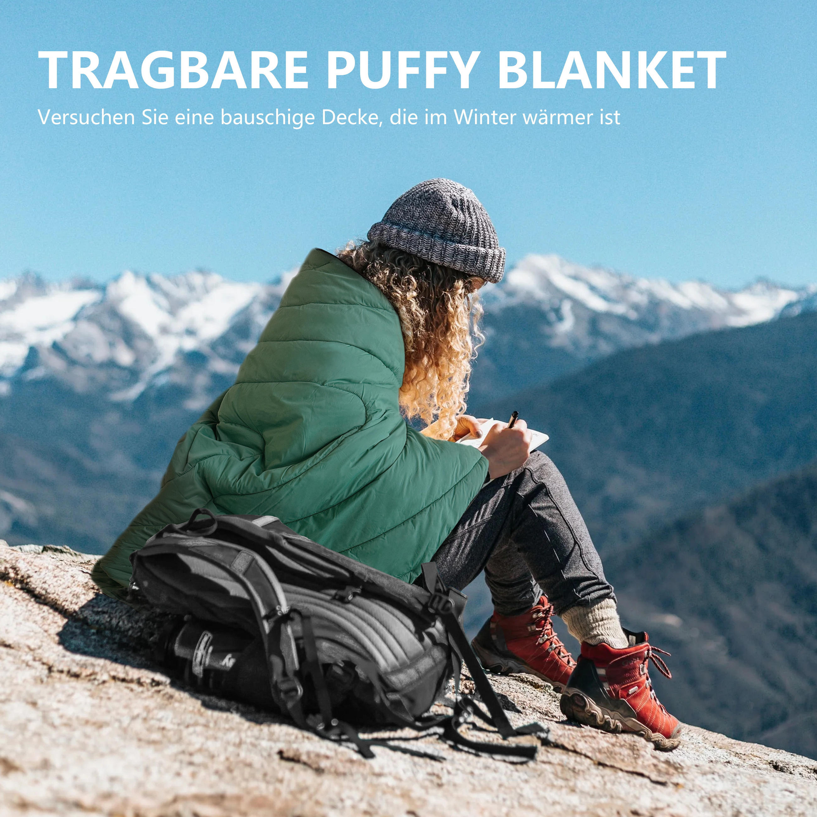DECKE wasserdicht warm mit Aufbewahrungstasche 192 x 132 cm - Grau/Grün, Textil (132/190cm) - Vercart