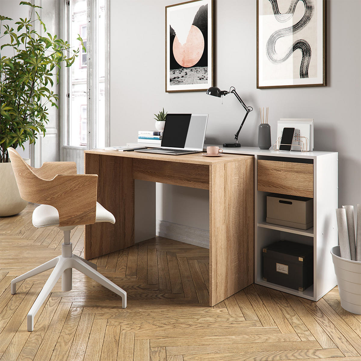 SCHREIBTISCH Ben Weiß/Sonoma 145 x 46.4 cm - Weiß/Sonoma Eiche, Holzwerkstoff (46.4/145/75.8cm) - Vicco