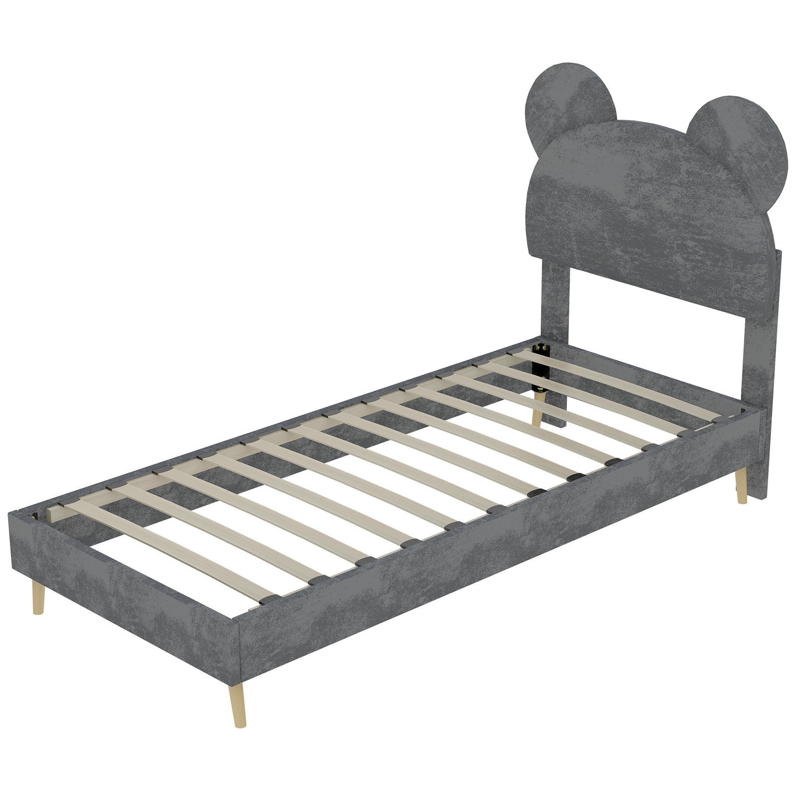 KINDERBETT 90/200 cm DE-35497 mit Bärenohr-Kopfteil Grau - Grau, Metall (90/200cm) - ComfortXL