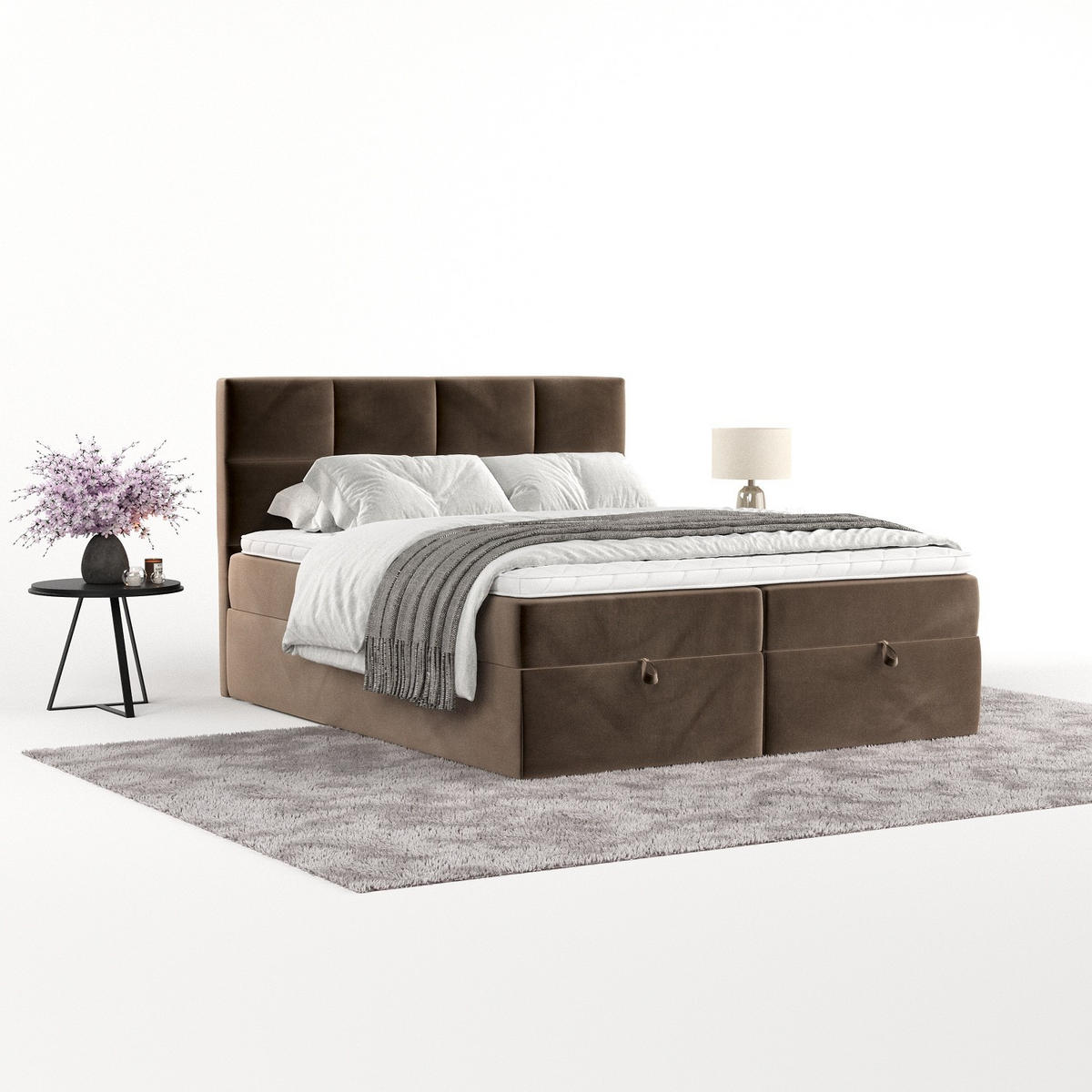 BOXBETT Velto 200/200 cm Braun im Paros Stoff - Schwarz/Braun, Holz/Holzwerkstoff (200/200cm) - AltaBeds