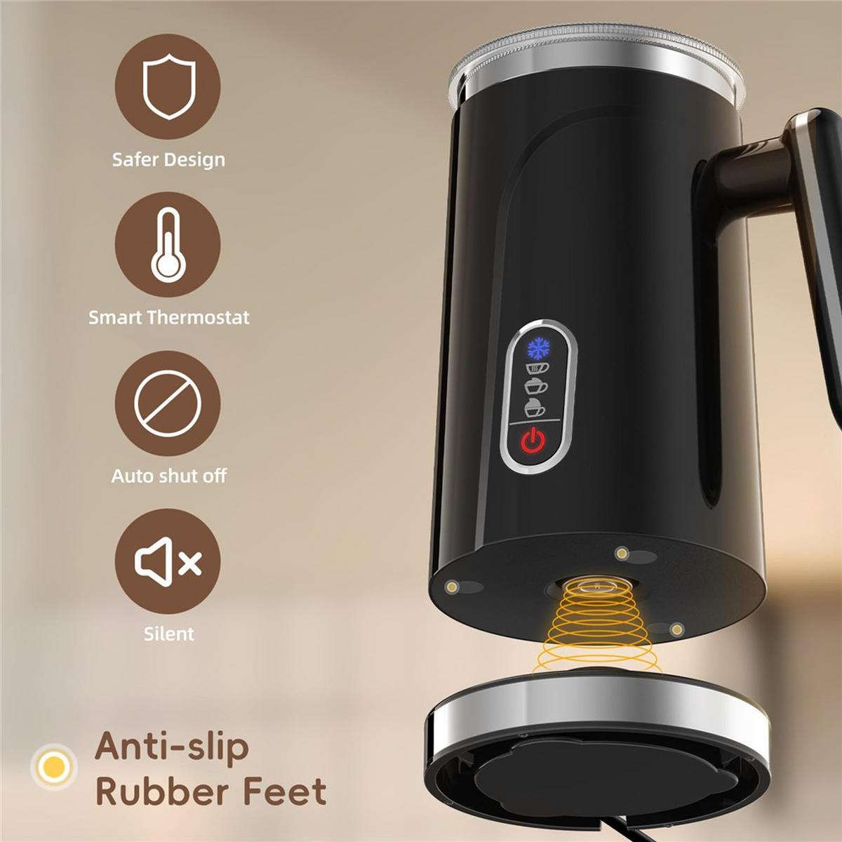 MILCHSCHÄUMER 4IN1 Elektrisch Heiß Kalt Latte Cappuccino 300ml - Schwarz, Metall - Bextcok