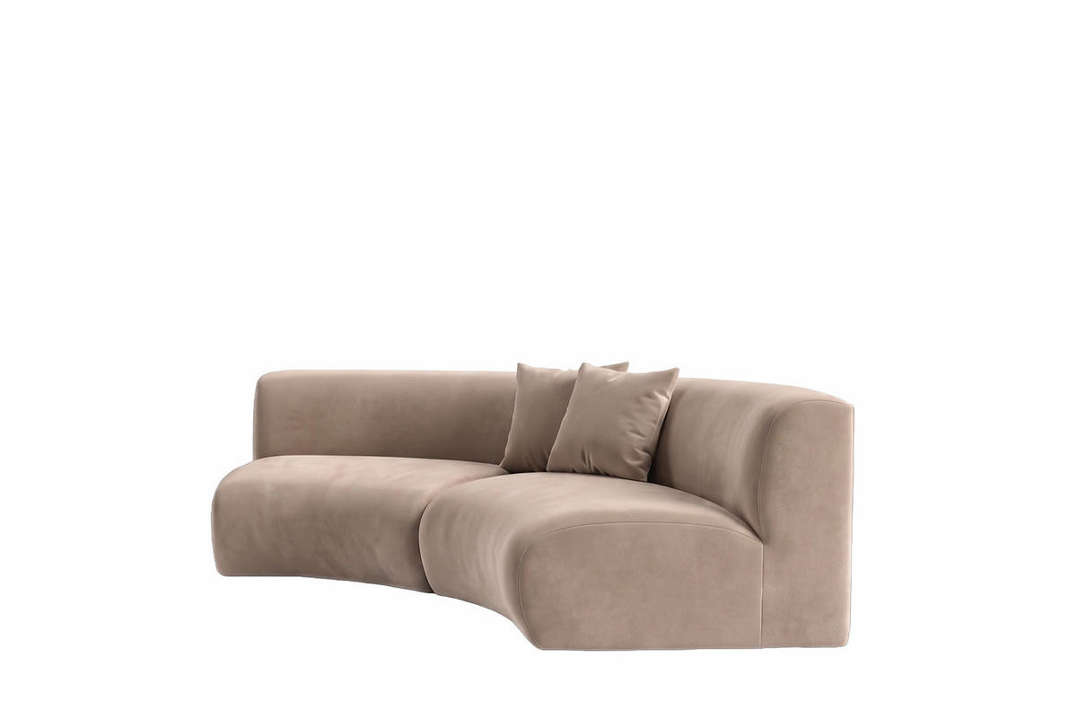 SOFA Round, Velvet-Stoff Bluvel, Latte, GRETA - Hellbraun, Holz (294/70/89cm) - Kaiser Möbel