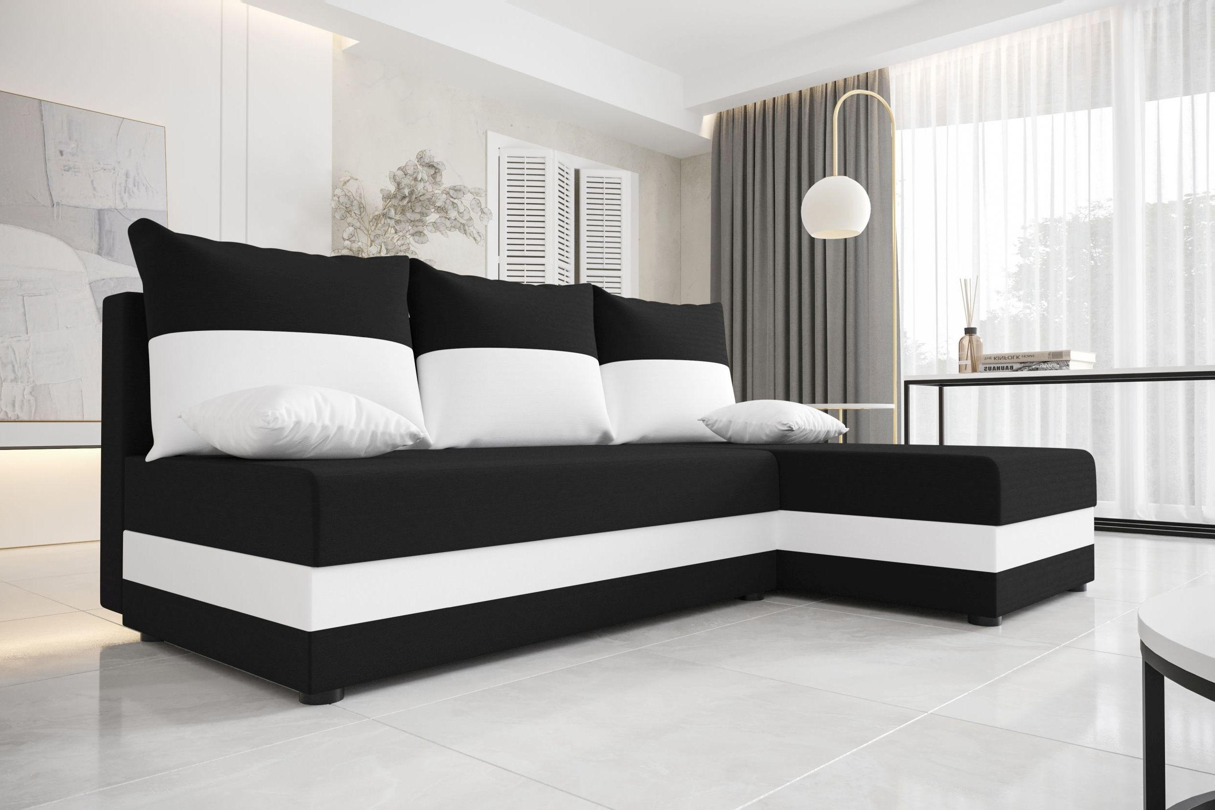 ECKSOFA HEWLET L Rainbow 15+31 Rechts mit Schlaffunktion - Schwarz, Textil (200/140cm) - Bedante