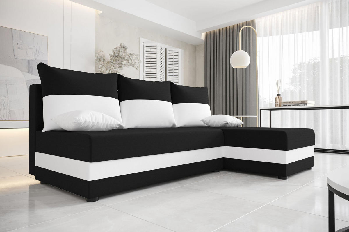 ECKSOFA HEWLET L Rainbow 15+31 Rechts mit Schlaffunktion - Schwarz, Textil (200/140cm) - Bedante