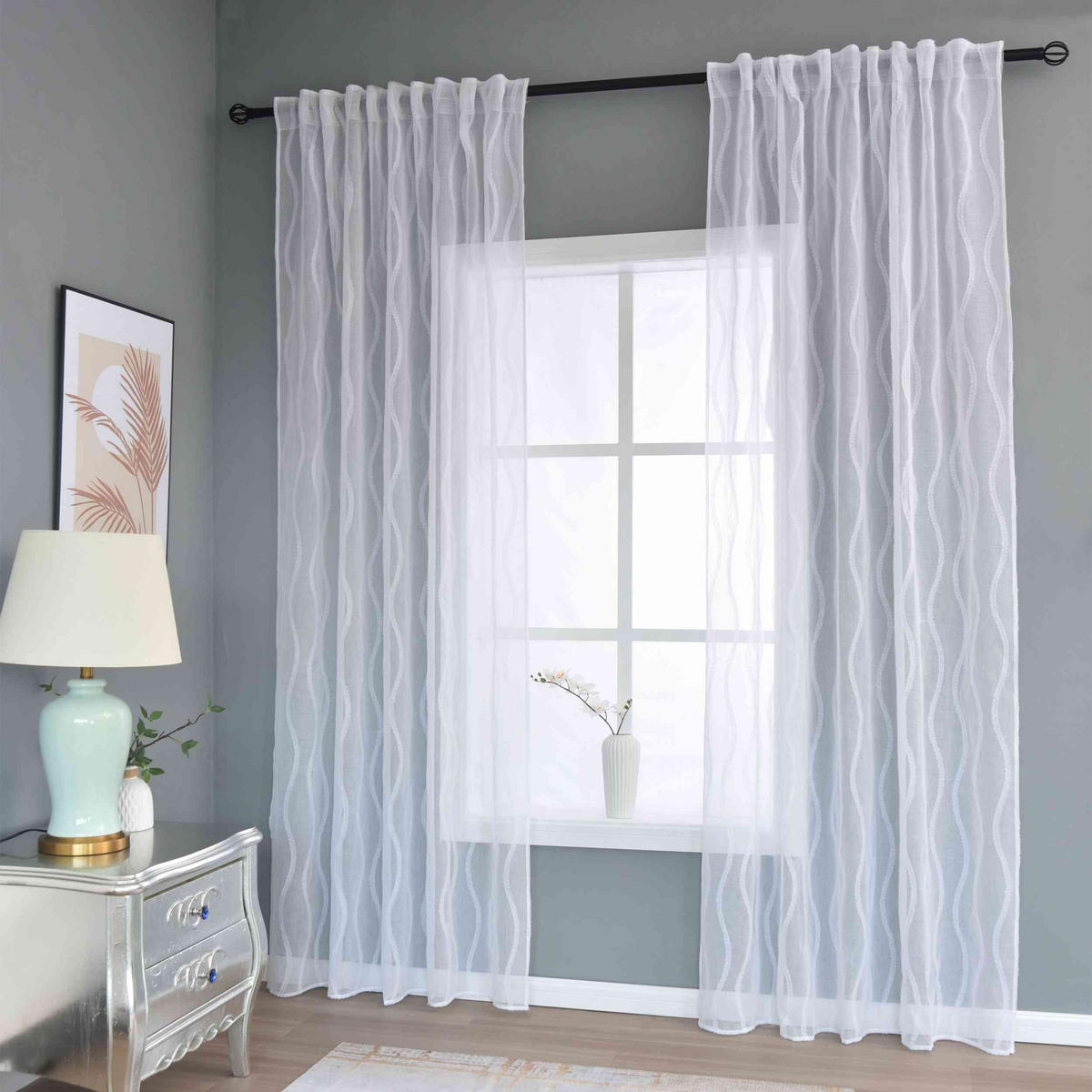 VORHANG VALENCIA HxB 245x140 cm Natur Waves - Weiß, Textil (145/245cm) - Gardinenbox