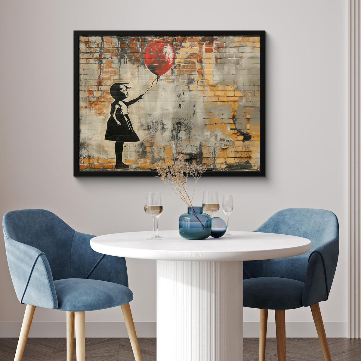 ZARÁMOVANÝ PLAGÁT Graffiti - Banksy - Dievča - Street art 80x60 cm - piesková, papier (80/60cm) - MuchoWow
