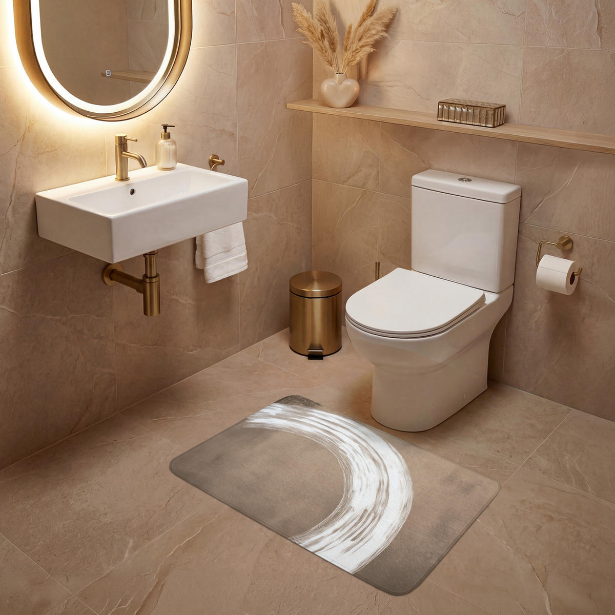WC PŘEDLOŽKA Barva - hnědá - Japandi 80x50 cm - barva mokka, textil/plast (80/1cm) - OnlyWow