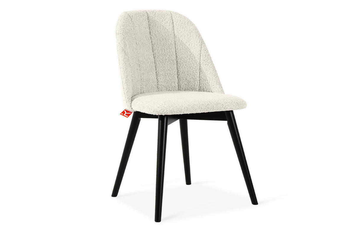 POLSTERSTUHL BAKERI Esstischstühl, 2-er Set, Bouclé - Schwarz/Weiß, Holz/Textil (48/86/44cm) - KONSIMO®
