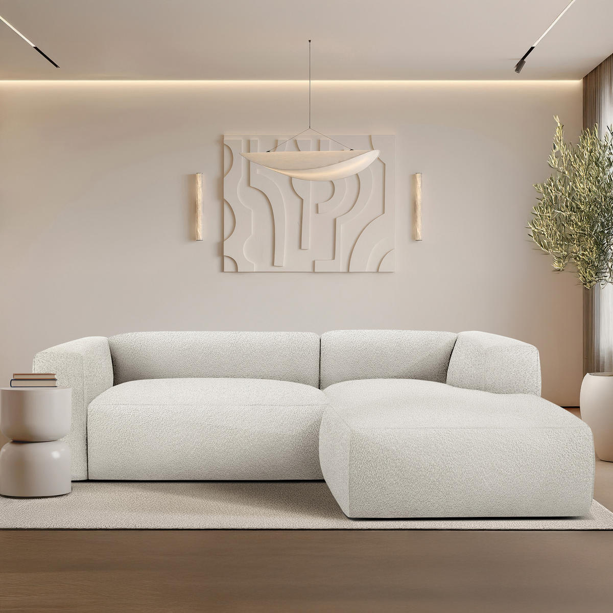 ECKSOFA RECHTS BUFFO, Weiß - Weiß, Holz/Holzwerkstoff (225/176cm) - KONSIMO®