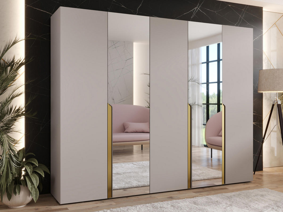 DREHTÜRENSCHRANK Mila II 250 - Kaschmir/Goldfarben, Holzwerkstoff/Kunststoff (250/202/52cm) - MIRJAN24