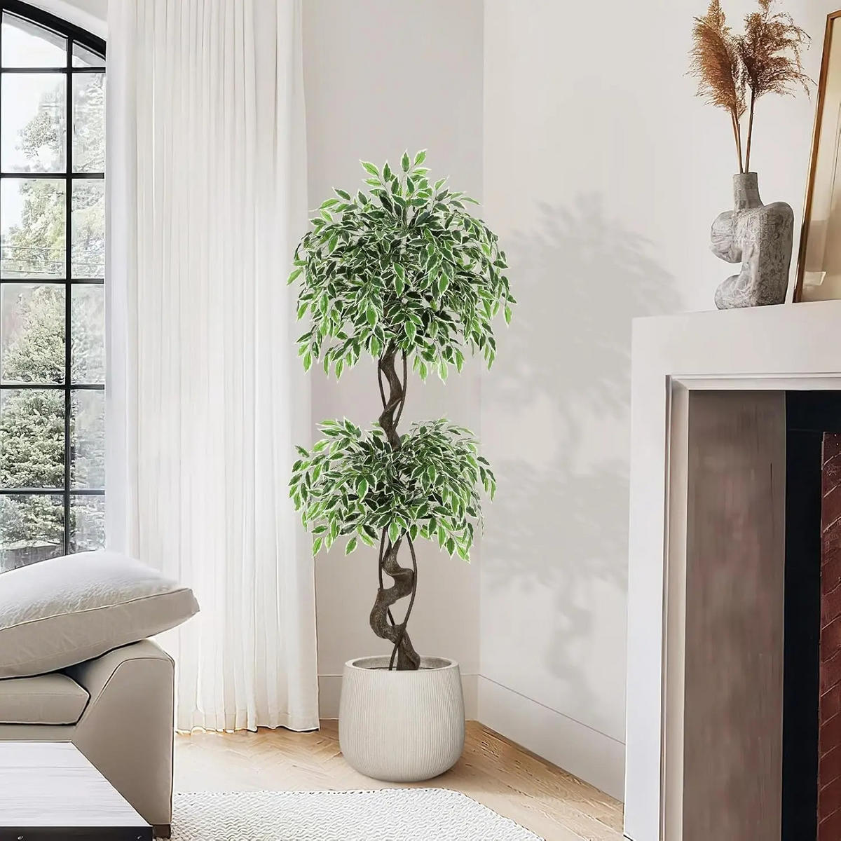 KUNSTPFLANZE Ficus Style 150cm Grün mit weißem Topf - Grün, Kunststoff (150cm) - Coonoor