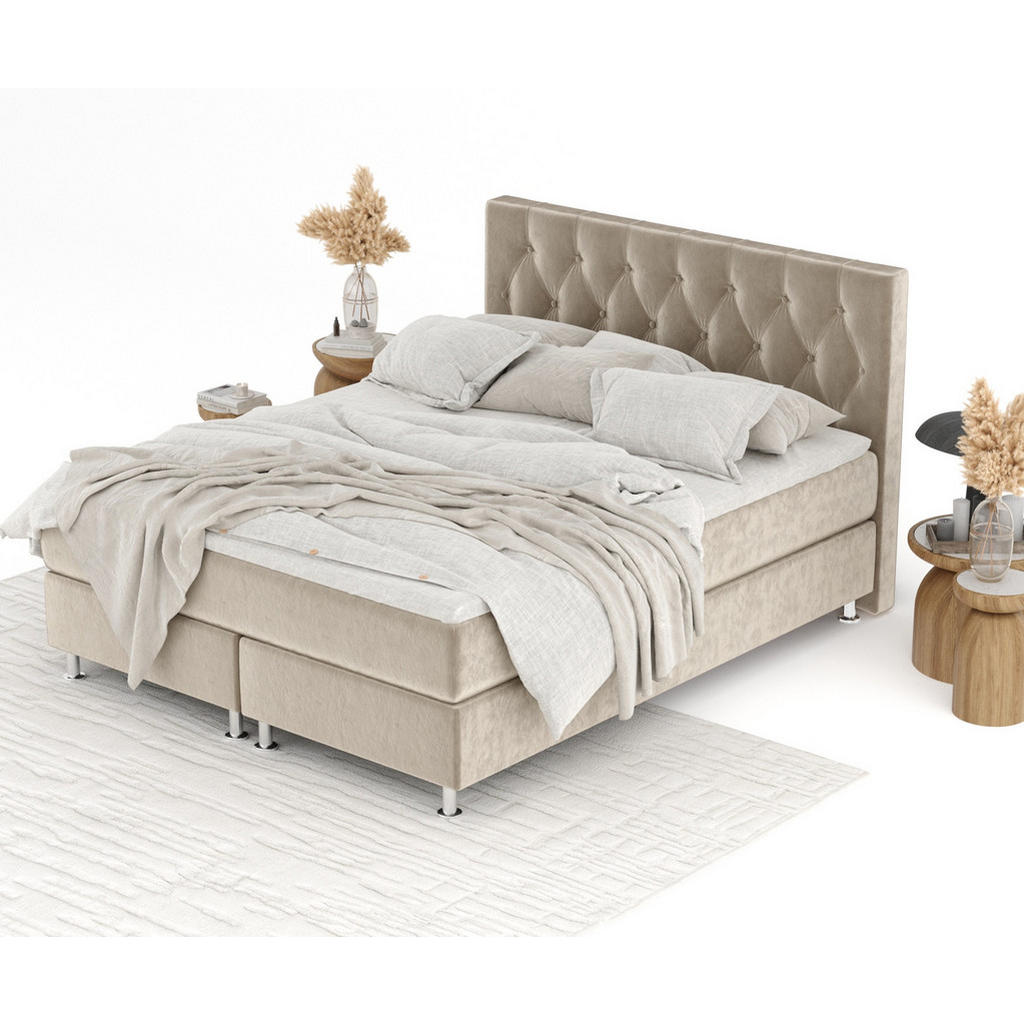 Thumbnail - Maison de Reve Boxspringbett, Beige, Textil, Buche, Kiefer, H3, Höhe ca. 21 cm, 160x200 cm, Oeko-Tex® Standard 100, FSC ...