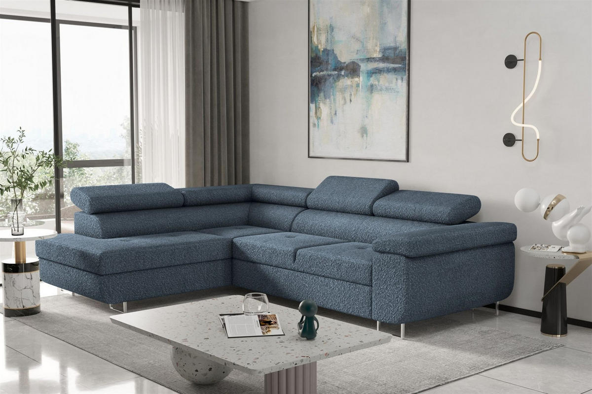 ECKSOFA Jade Mit Schlaffunktion - Blau, Holzwerkstoff/Textil (202/275cm) - Fun Möbel