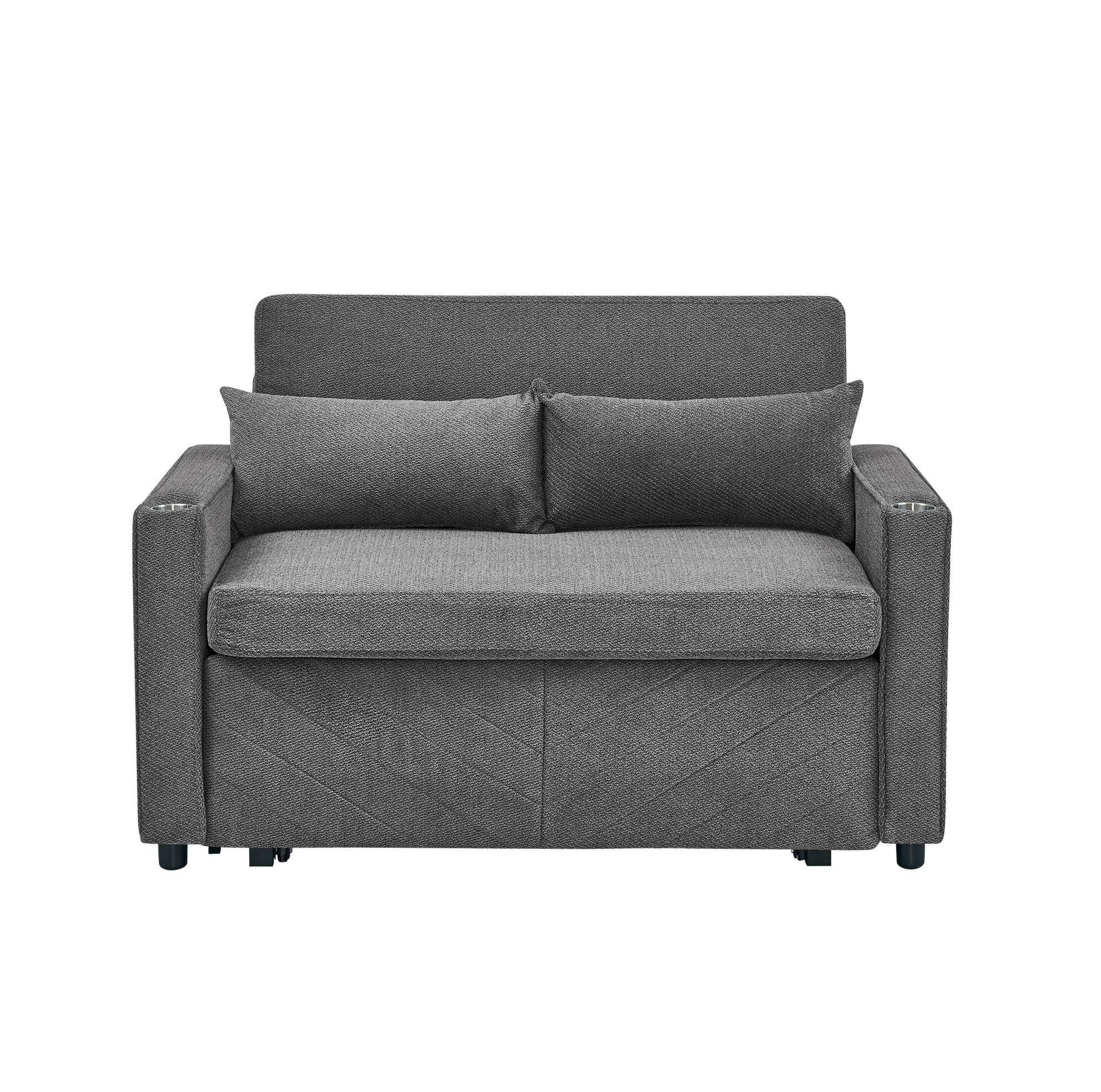 SCHLAFSOFA 2-Sitzer aus Holz und Stoff mit USB-Ladefunktion Dunkelgrau - Dunkelgrau, Holz (134/73/195cm) - Modenvie