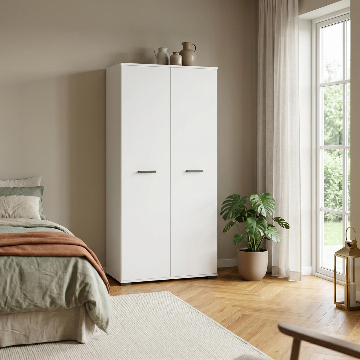 DREHTÜRENSCHRANK ALBANO 90/186/56cm 2-türig Weiß - Weiß, Holzwerkstoff (90/186/56cm) - MASSENO