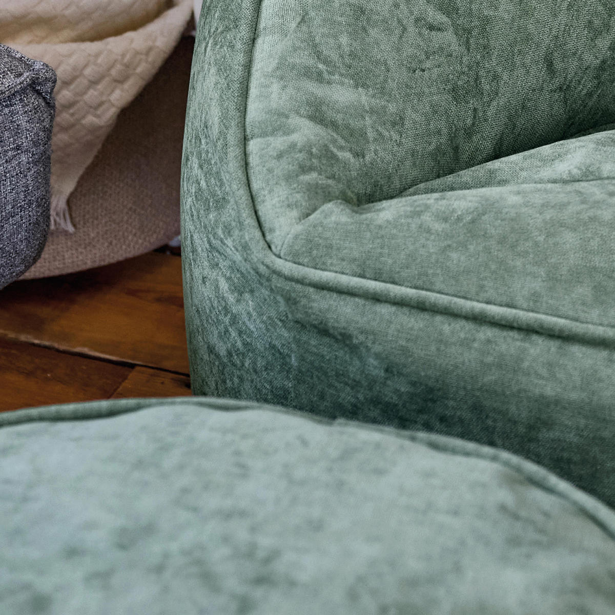 SITZSACK Chenille-Sessel icon Natalia und Fußhocker-Sitzsack Milano im 2-teiligen Set, salbeigrün - Salbeigrün, Kunststoff/Textil (100/80/88cm) - icon