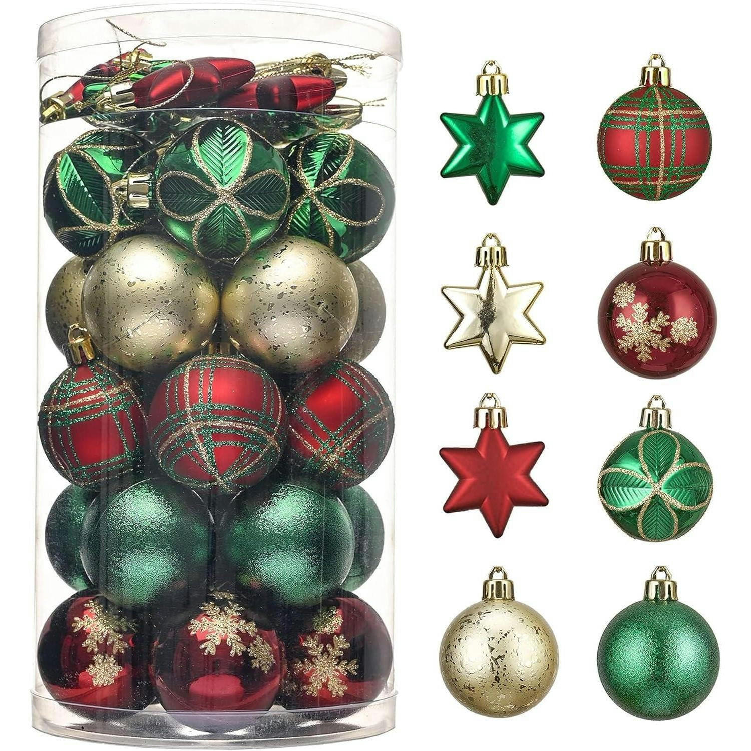 WEIHNACHTSKUGELN 35 Stück 5 cm bruchsicher Landhaus Thema Rot Grün Gold - Multicolor, Kunststoff (5/5/5cm)