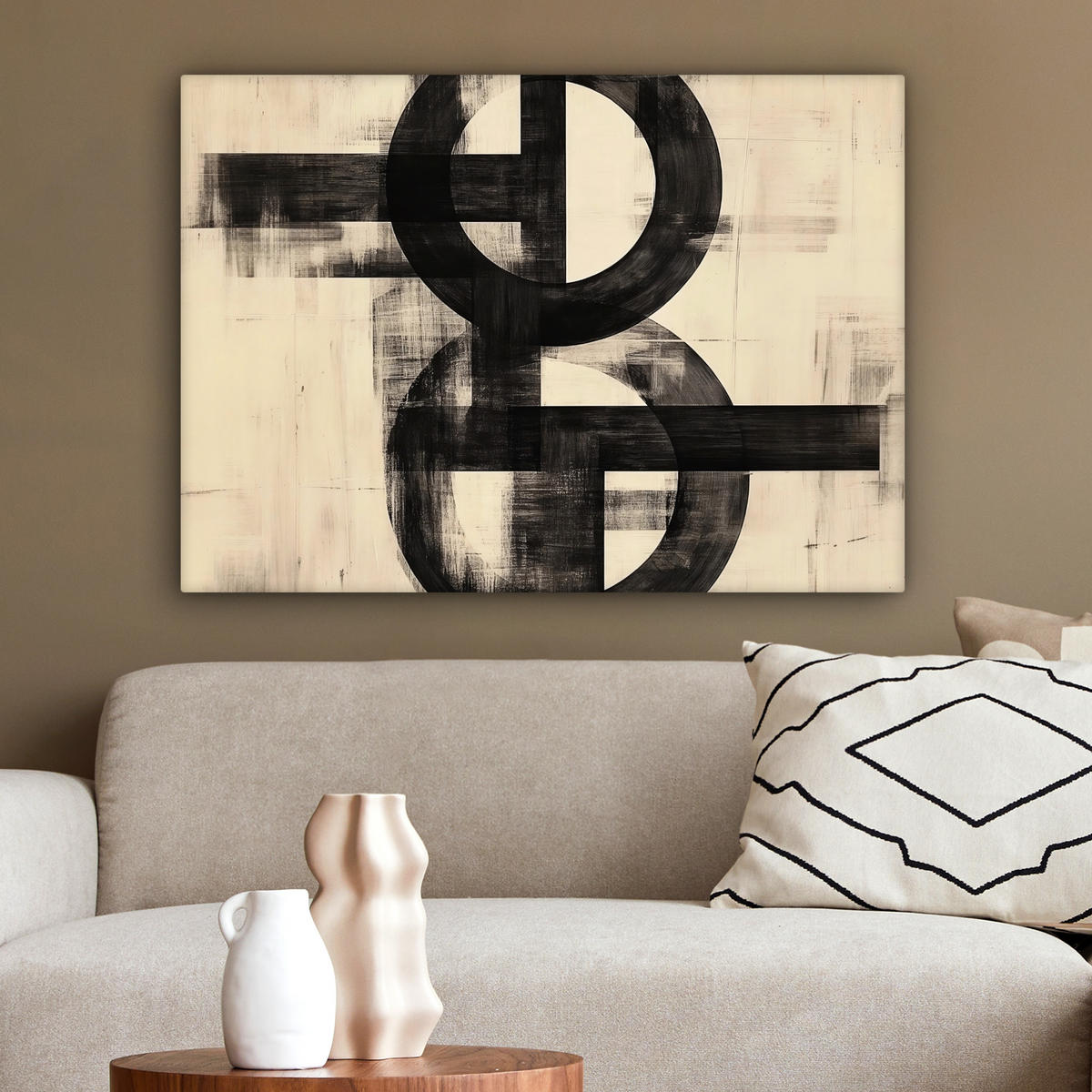 LEINWANDBILD Kreise - Balken - Schwarz - Abstrakt Wandbilder 80x60 cm - Schwarz, Textil (80/60cm) - MuchoWow