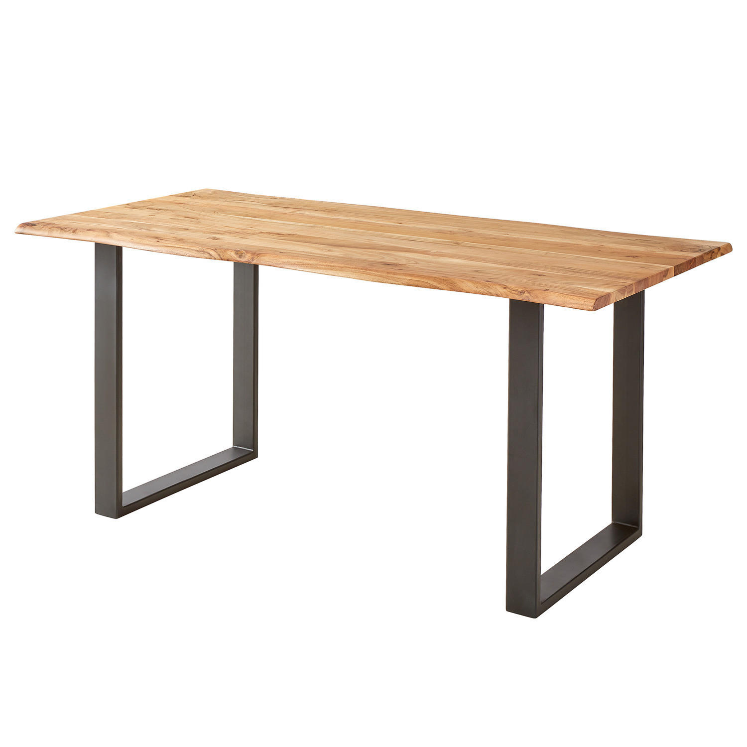 ESSTISCH mit Massivholzplatte - Metall / Massivholz - Akazie Braun / Schwarz - Schwarz/Braun, Holz/Metall (90/160/76cm) - home24