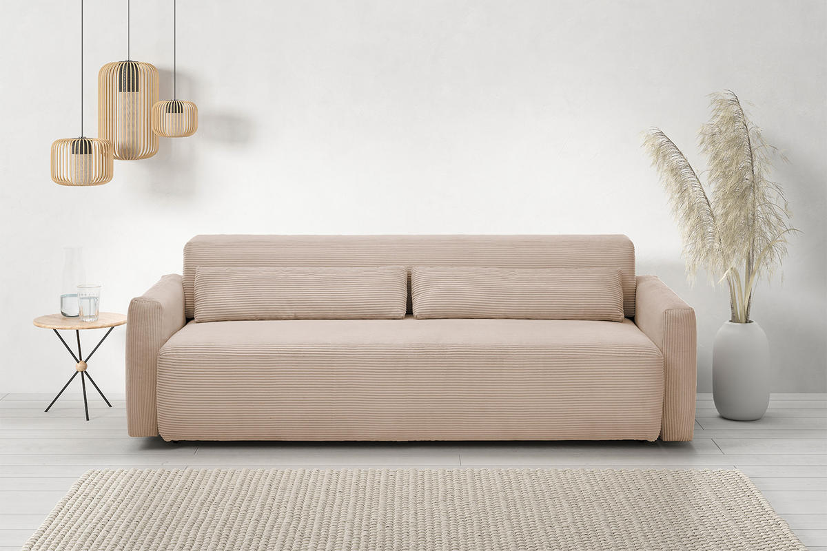 SCHLAFSOFA NEO Taupe Cord - Taupe/Schwarz, Kunststoff/Textil (233/75/108cm) - KAWOLA