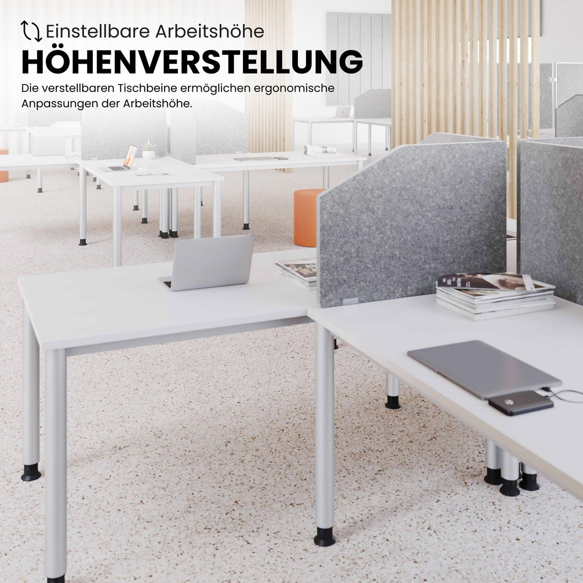SCHREIBTISCH Serie-H Gestell: Silber 80/160/74 cm in Grau - Grau, Holzwerkstoff (80/160/74cm) - bümö