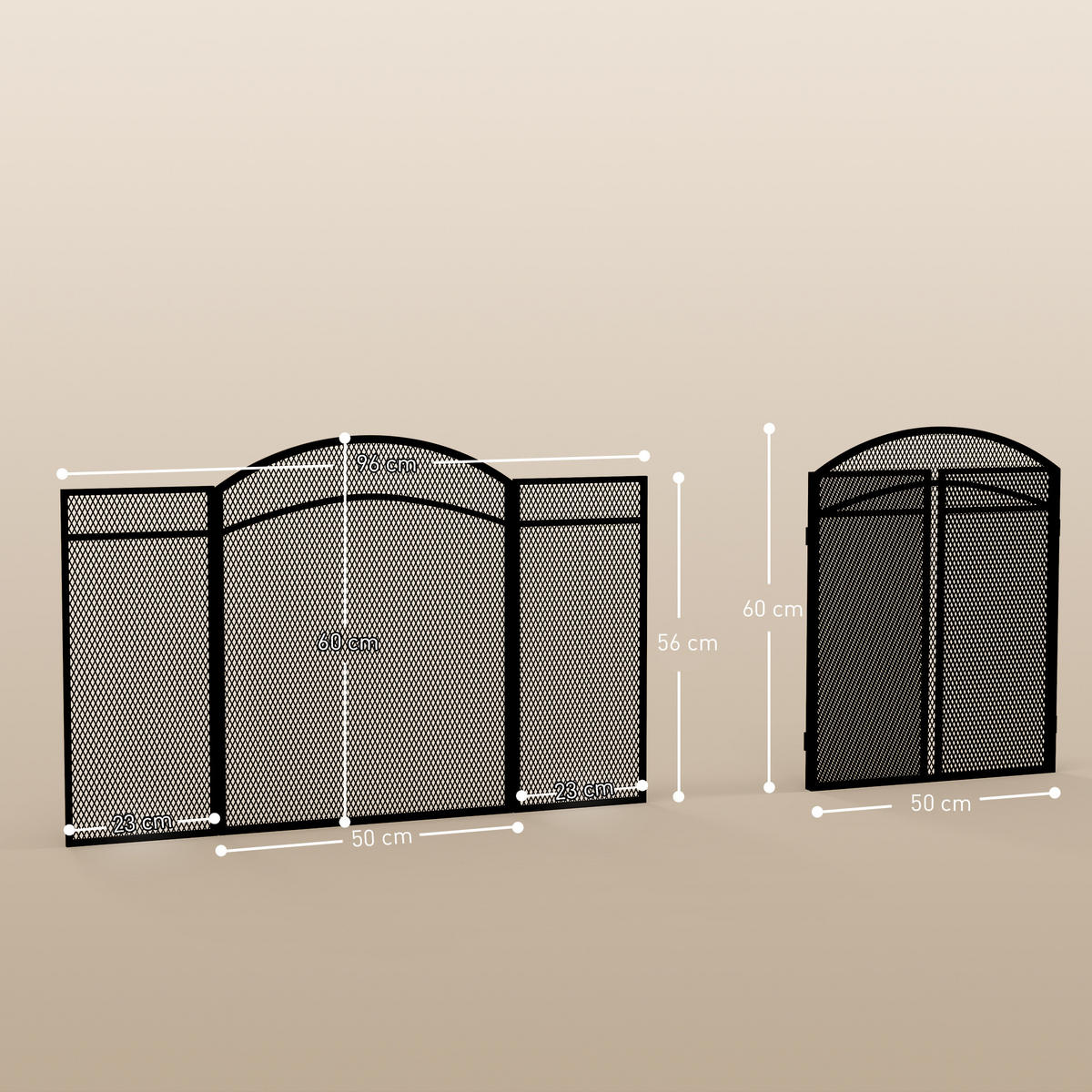KAMINSCHUTZGITTER, Klappbares Kamingitter mit 3 Paneelen, 96 x 60 cm, Schwarz - Schwarz, Metall (1/60/96cm) - HOMCOM