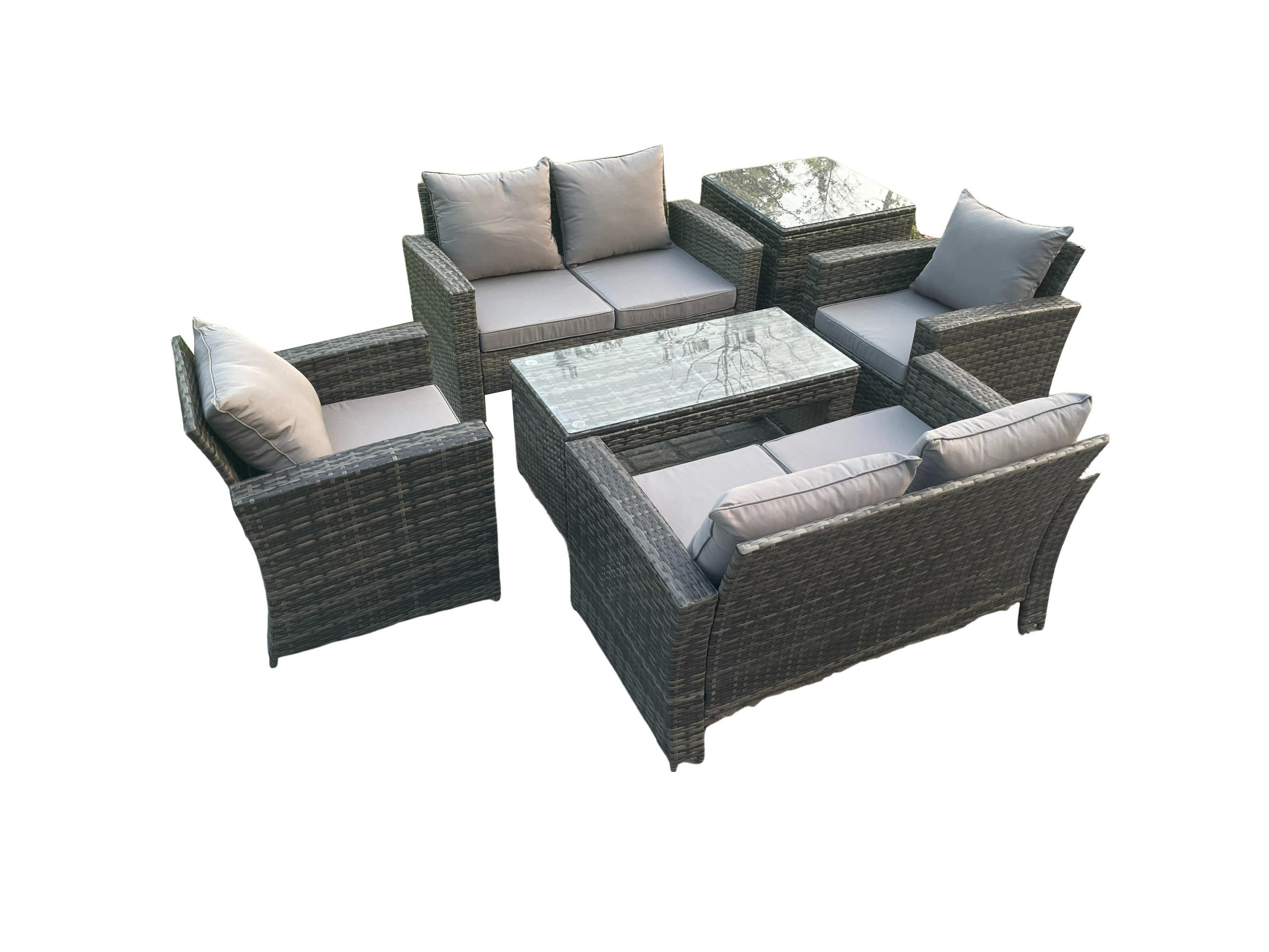 GARTENSOFA Hohe Rückenlehne Polyrattan Dunkelgrau 6-Sitzer - Dunkelgrau, Metall - Fimous