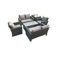 GARTENSOFA Hohe Rückenlehne Polyrattan Dunkelgrau 6-Sitzer - Dunkelgrau, Metall - Fimous