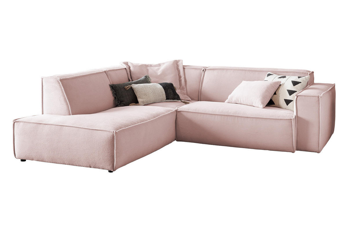 ECKSOFA SAMU Pink Cord - Pink/Schwarz, Textil (254/224cm) - KAWOLA