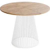 ESSTISCH Naro rund ausziehbar mit Weißem Lamellen-Metallgestell, Braun 120-200/120/76 cm - Eiche Wotan/Braun, Holzwerkstoff/Metall (120/196/76cm) - WFL GROUP
