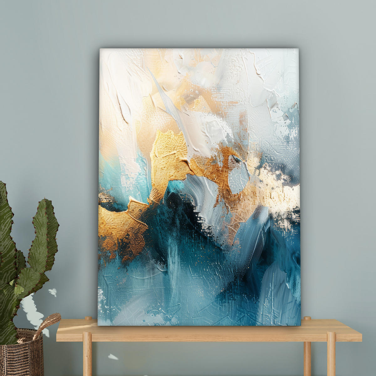 LEINWANDBILD Abstrakt - Kunst - Gold - Blau 60x80 cm - Petrol, Textil (60/80cm) - MuchoWow