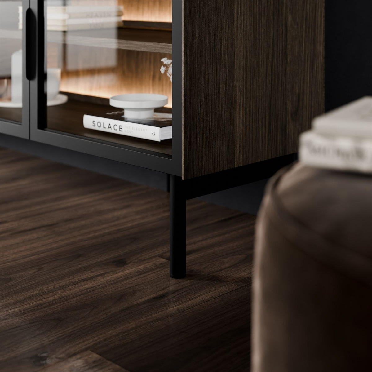 TV-ELEMENT LINEA LOFT mit LED-Beleuchtung Eiche + Schwarz - Eichefarben, Holzwerkstoff (181/62/39cm) - Lookway