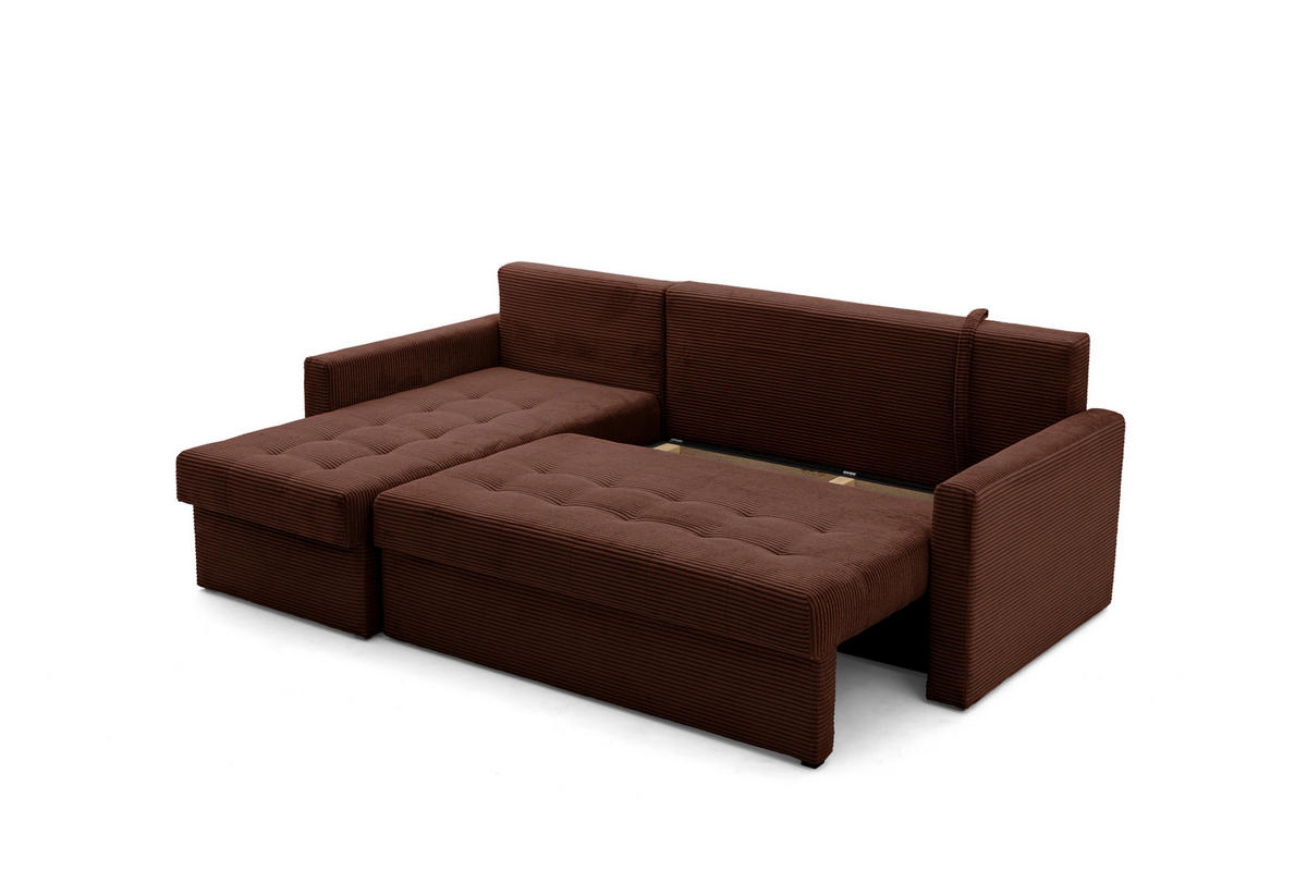 ECKSOFA PULA L Links mit Schlaffunktion 132x198 Cord Dunkelbraun - Dunkelbraun/Schwarz, Holz/Kunststoff (214/145cm) - NACANAPA