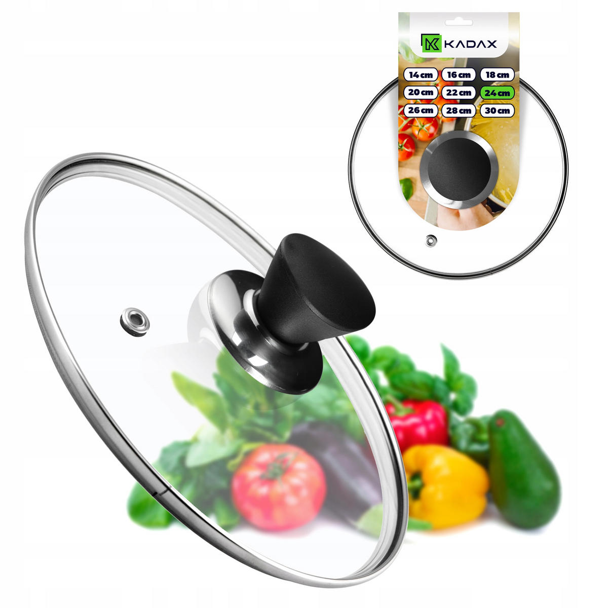 DECKEL mit schwarzem Griff, 24 cm - Transparent, Glas/Kunststoff (24cm) - KADAX