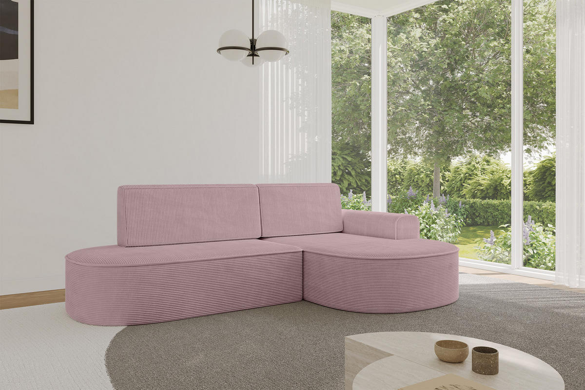 ECKSOFA mit Schlaffunktion und Bettkasten Ottomane Rechts MARI-L1-S - 283x167x73 cm Rosa Cord - Schwarz/Rosa, Holzwerkstoff/Kunststoff (167/283cm) - ALTDECOR