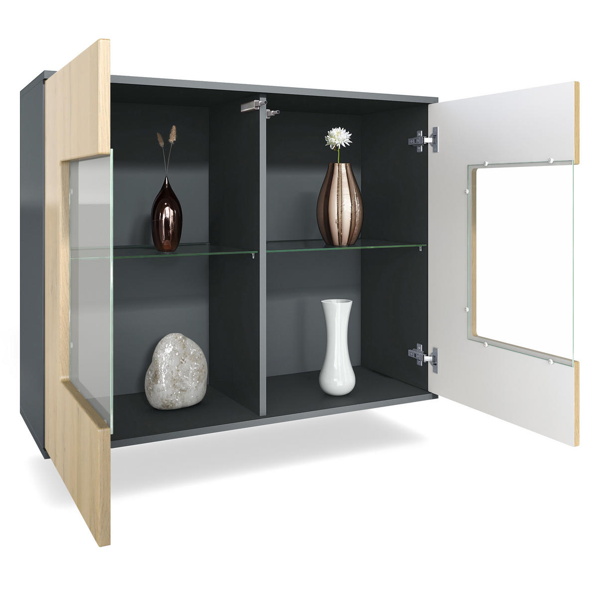 KOMMODE Grömitz Grau Hochglanz - Grau, Holzwerkstoff (92.5/73.5/35cm) - Vladon