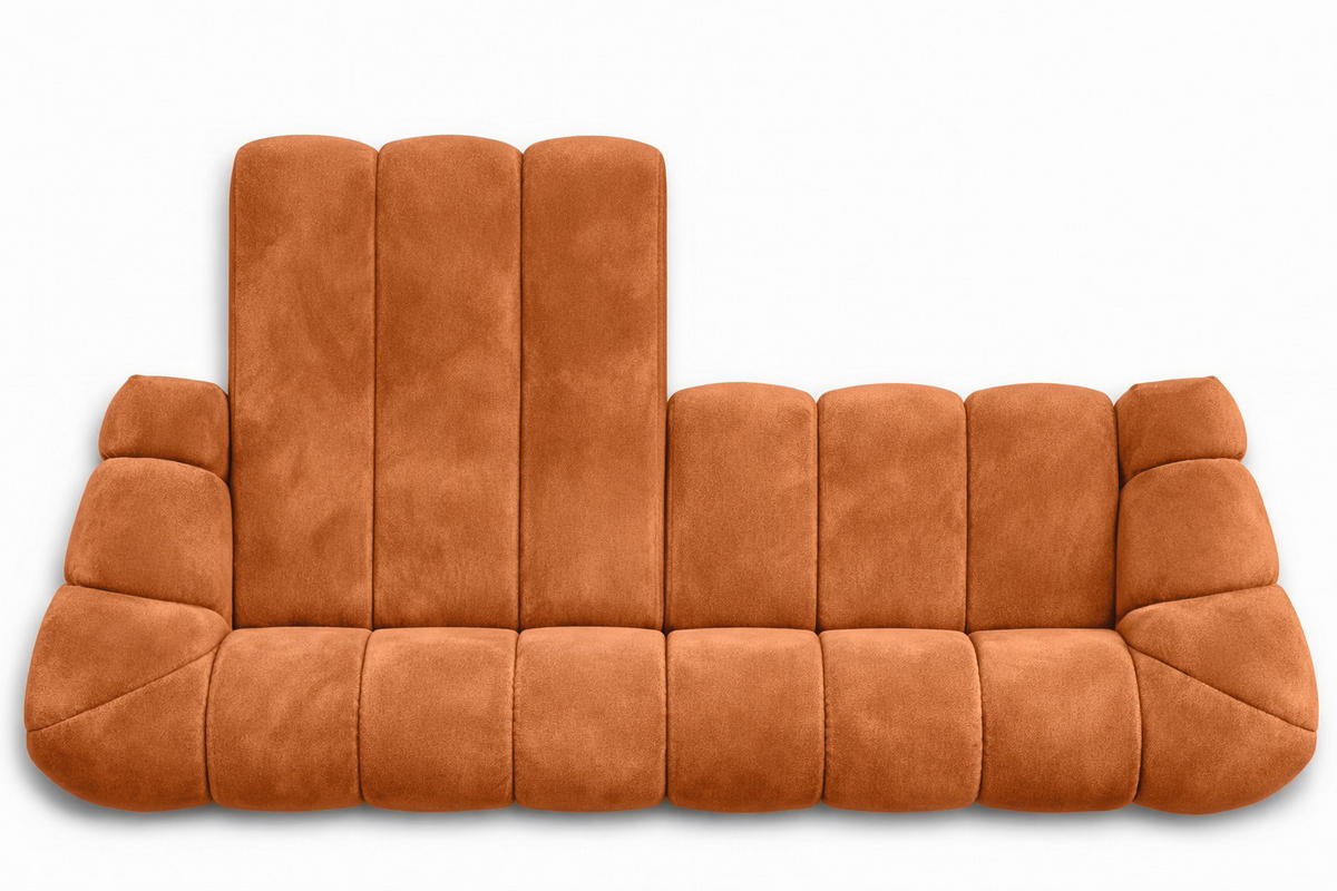 ECKSOFA Modulare L-Form, Veloursstoff Bluvel, Zimtfarbe, Links, CROISSANT L - Orange, Holz (305/190cm) - Kaiser Möbel
