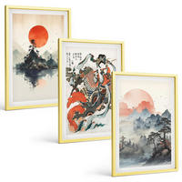 BILDER SET 3er Set - 40x60 cm Goldrahmen - Asiatische Japandi-Malereien - Goldfarben, Kunststoff (40/60cm) - TULUP