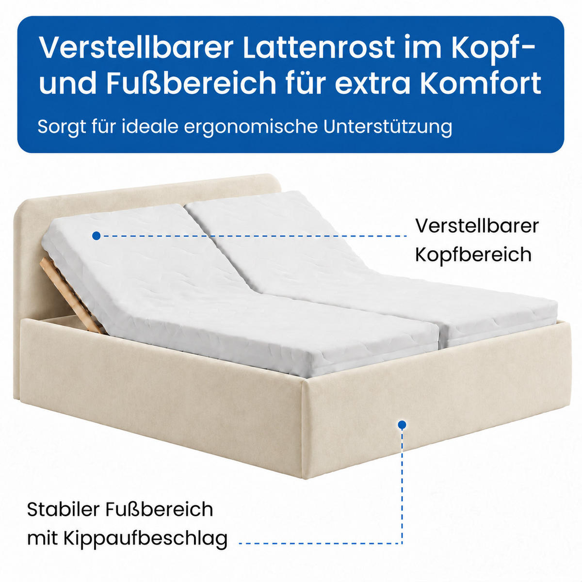 POLSTERBETT 200x200 cm Microvelours in Vanille - Creme, Textil (200/200cm) - Home Collective
