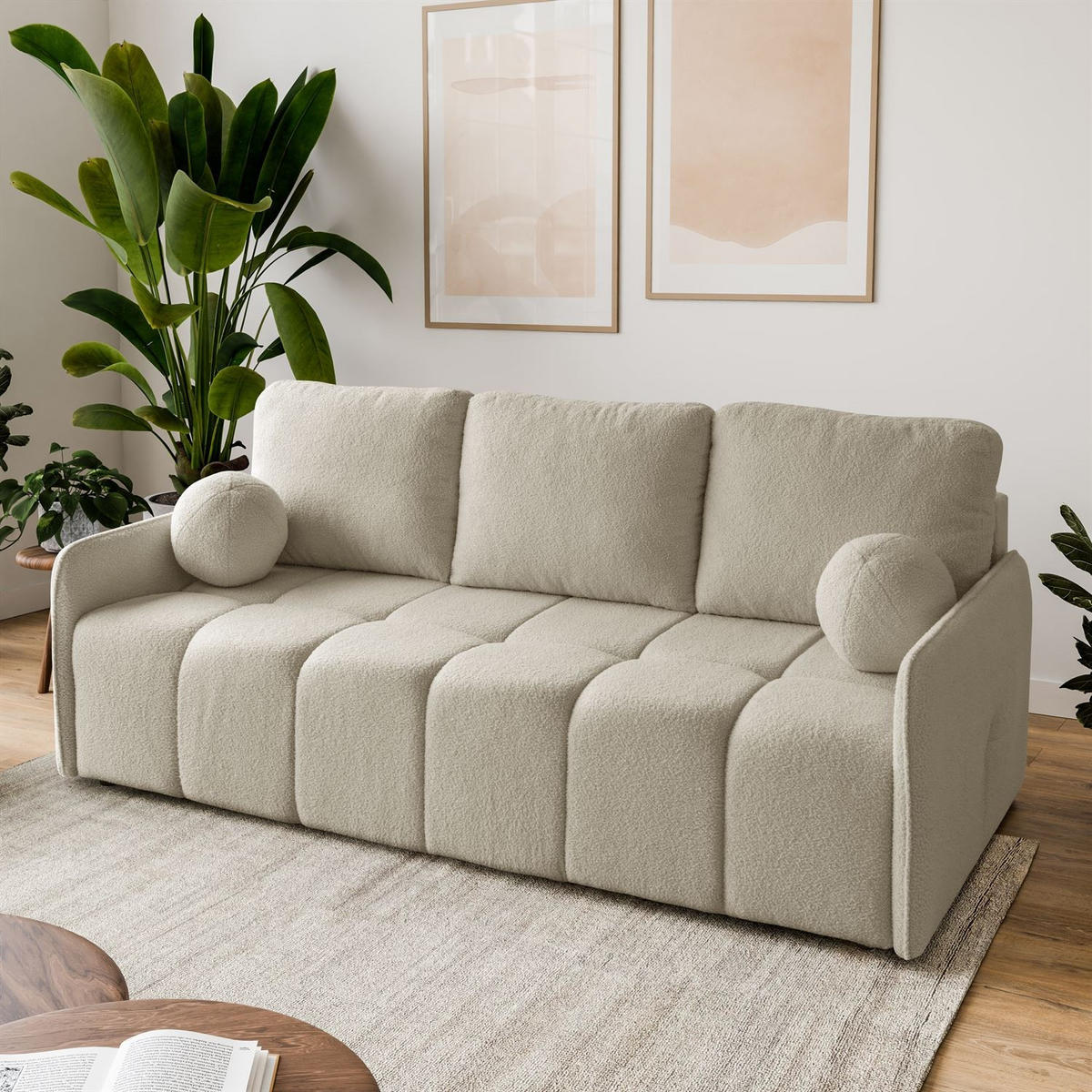 Schlafsofa Morena, zweisitzig, mit Schlaffunktion, Quelle 16 - Ecru, Textil (207/90/90cm) - Lookway