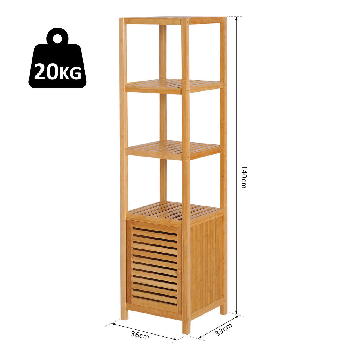 BADSCHRANK - Naturfarben, Holzwerkstoff (33/140/36cm) - HOMCOM