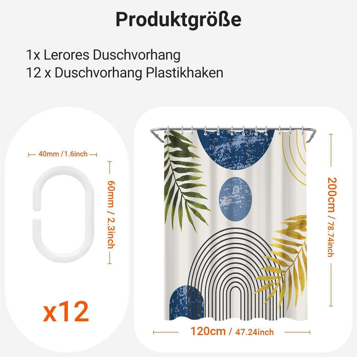DUSCHVORHANG Blau Blätter Linie 120 x 200 cm - Multicolor, Textil (120/200cm)