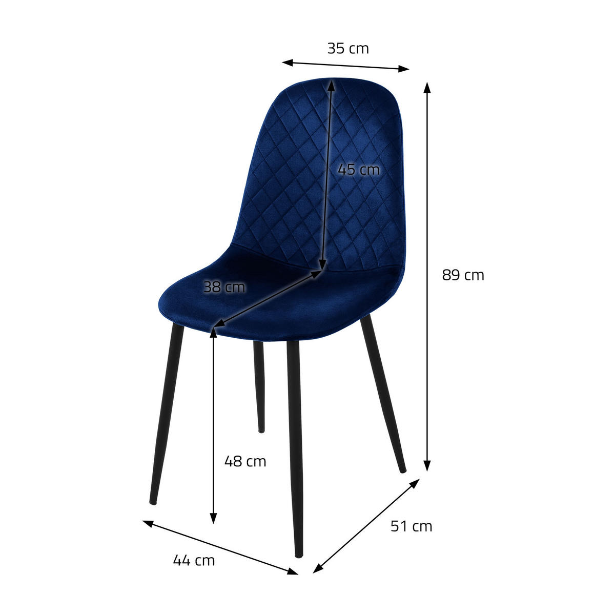 STUHL Samt Dunkelblau 4er Set - Dunkelblau, Metall (51/89/44cm) - ML-DESIGN