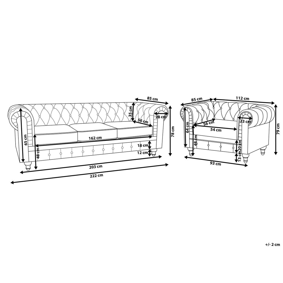 4-SITZER SOFA SET Polyester Hellgrau Chesterfield - Grau, Textil (222/79/85cm) - Beliani