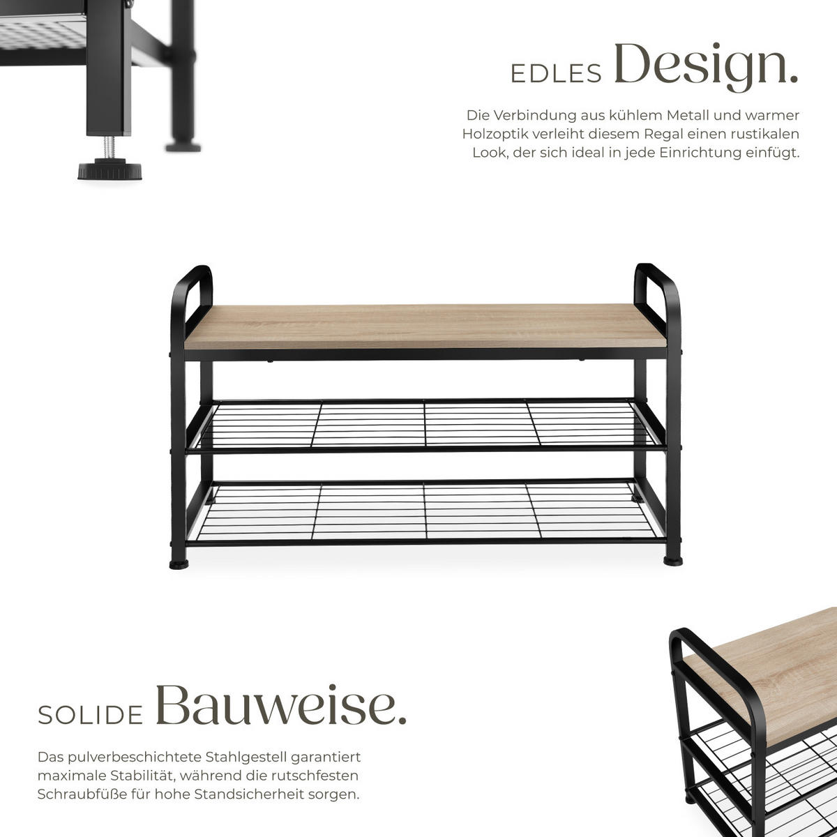 SCHUHREGAL Southampton,91 x 36 x 55 cm,Industrial Holz hell, Eiche Sonoma - Naturfarben, Metall (36/55/91cm) - tectake